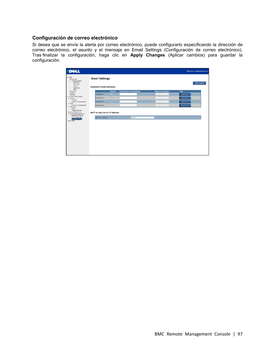 Configuración de correo electrónico | Dell PowerEdge C410x User Manual | Page 97 / 105
