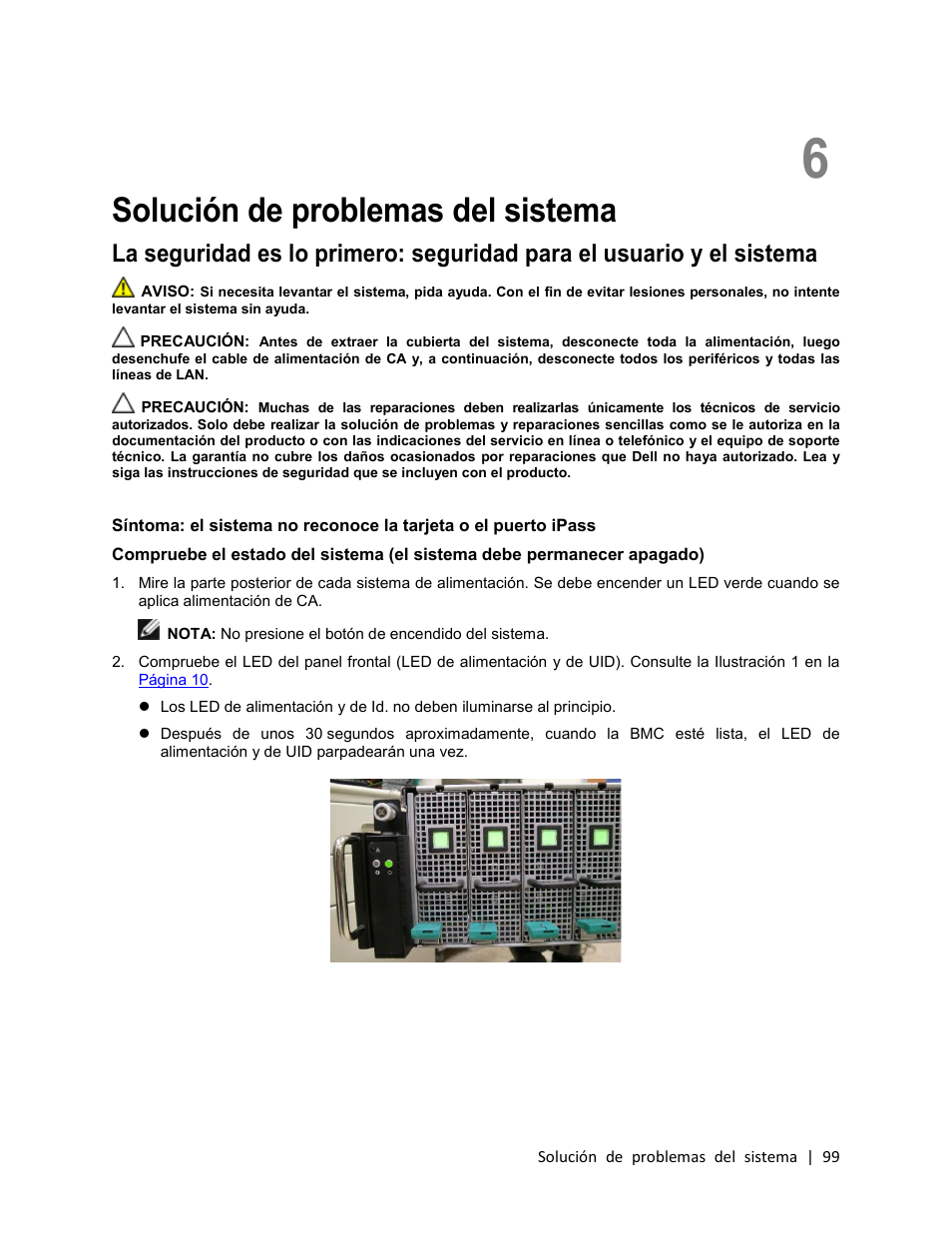 6 solución de problemas del sistema, Solución de problemas del sistema | Dell PowerEdge C410x User Manual | Page 99 / 105