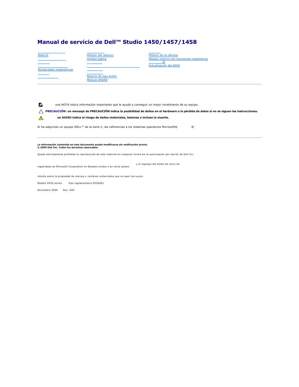Dell Studio 1450 (Mid 2009) User Manual | 48 pages
