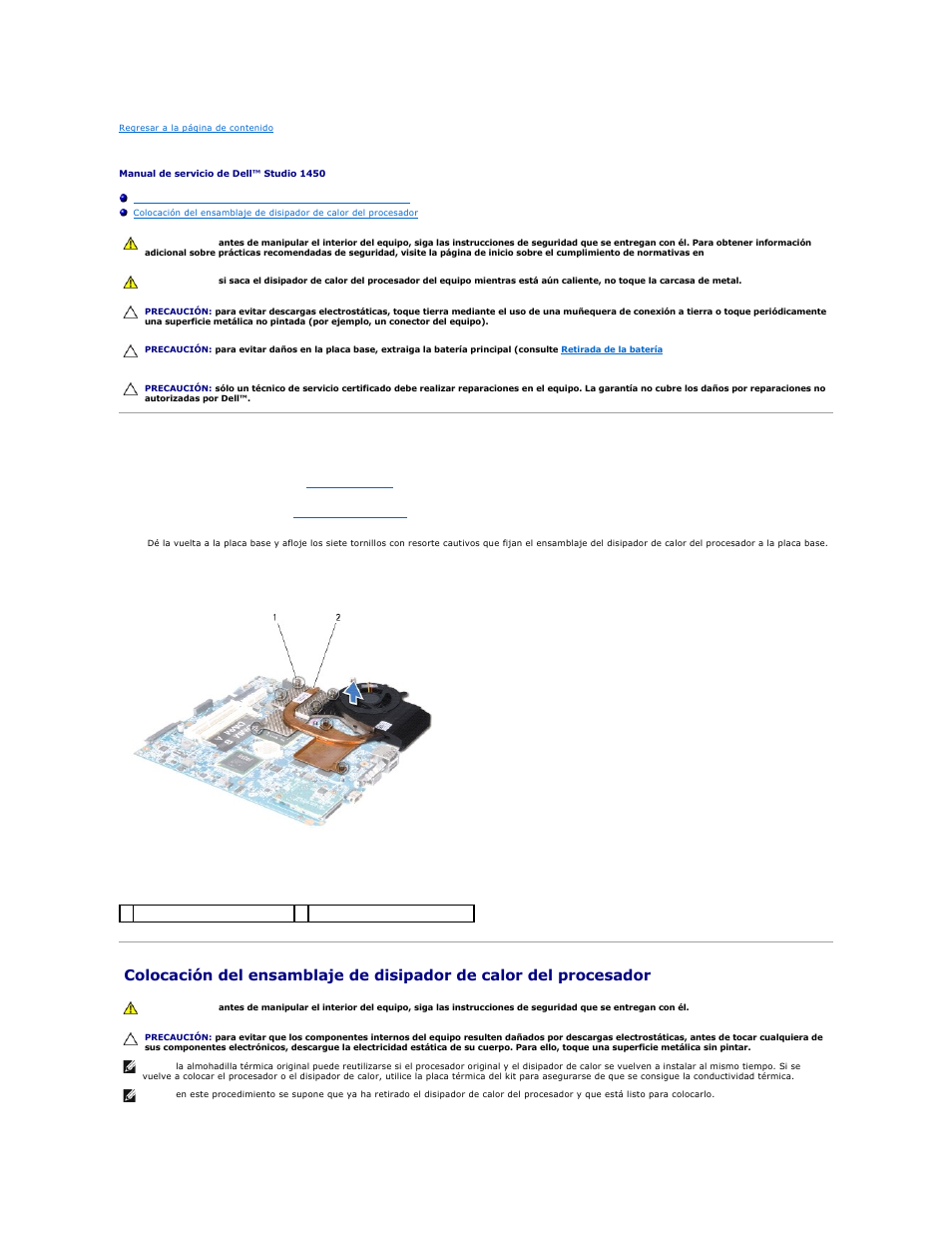 Ensamblaje del disipador de calor del procesador | Dell Studio 1450 (Mid 2009) User Manual | Page 18 / 48