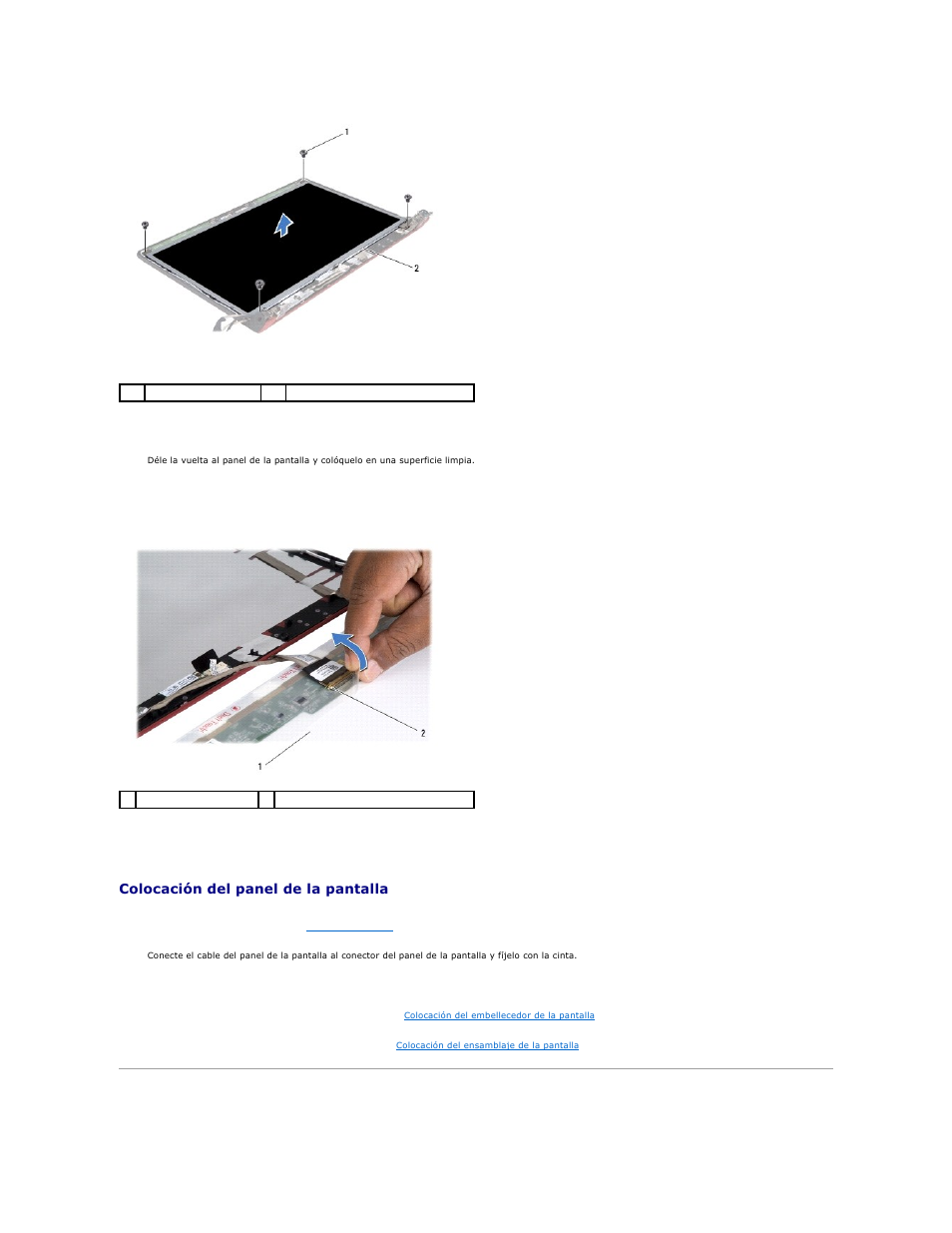 Soporte del panel de la pantalla, Colocación del panel de la pantalla | Dell Studio 1450 (Mid 2009) User Manual | Page 23 / 48
