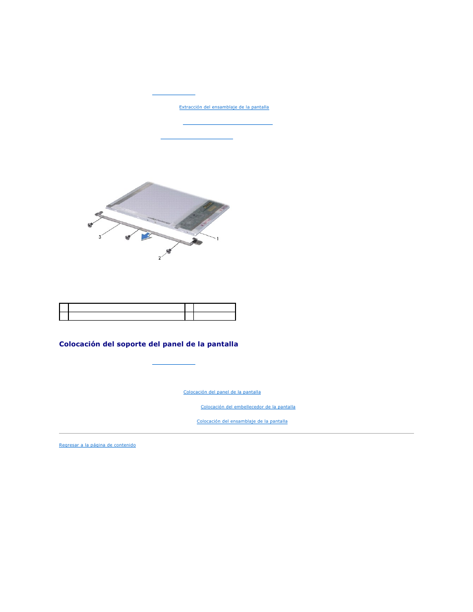 Retirada del soporte del panel de la pantalla, Colocación del soporte del panel de la pantalla | Dell Studio 1450 (Mid 2009) User Manual | Page 24 / 48