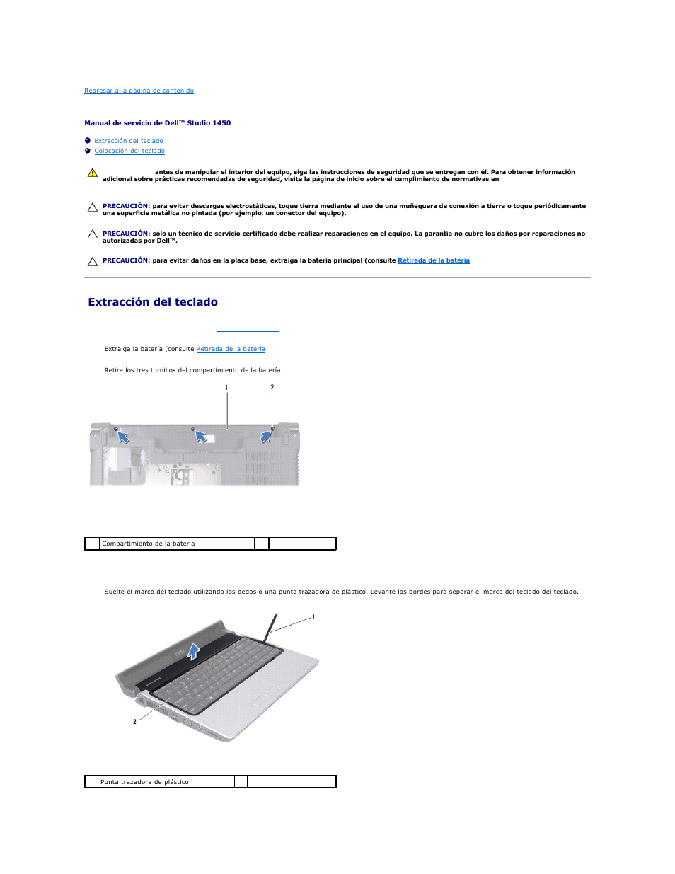 Teclado, Extracción del teclado | Dell Studio 1450 (Mid 2009) User Manual | Page 28 / 48