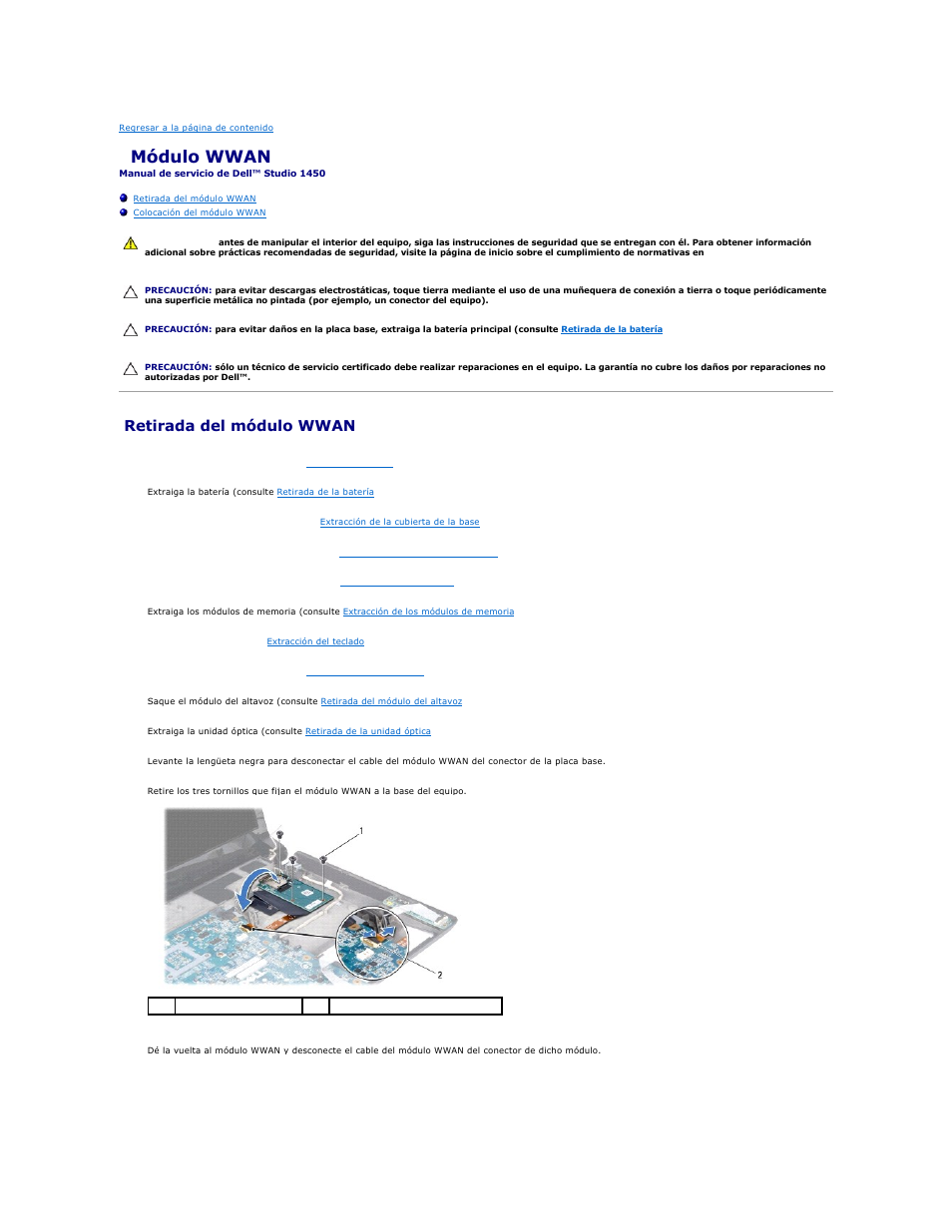 Módulo wwan, Retirada del módulo wwan | Dell Studio 1450 (Mid 2009) User Manual | Page 47 / 48