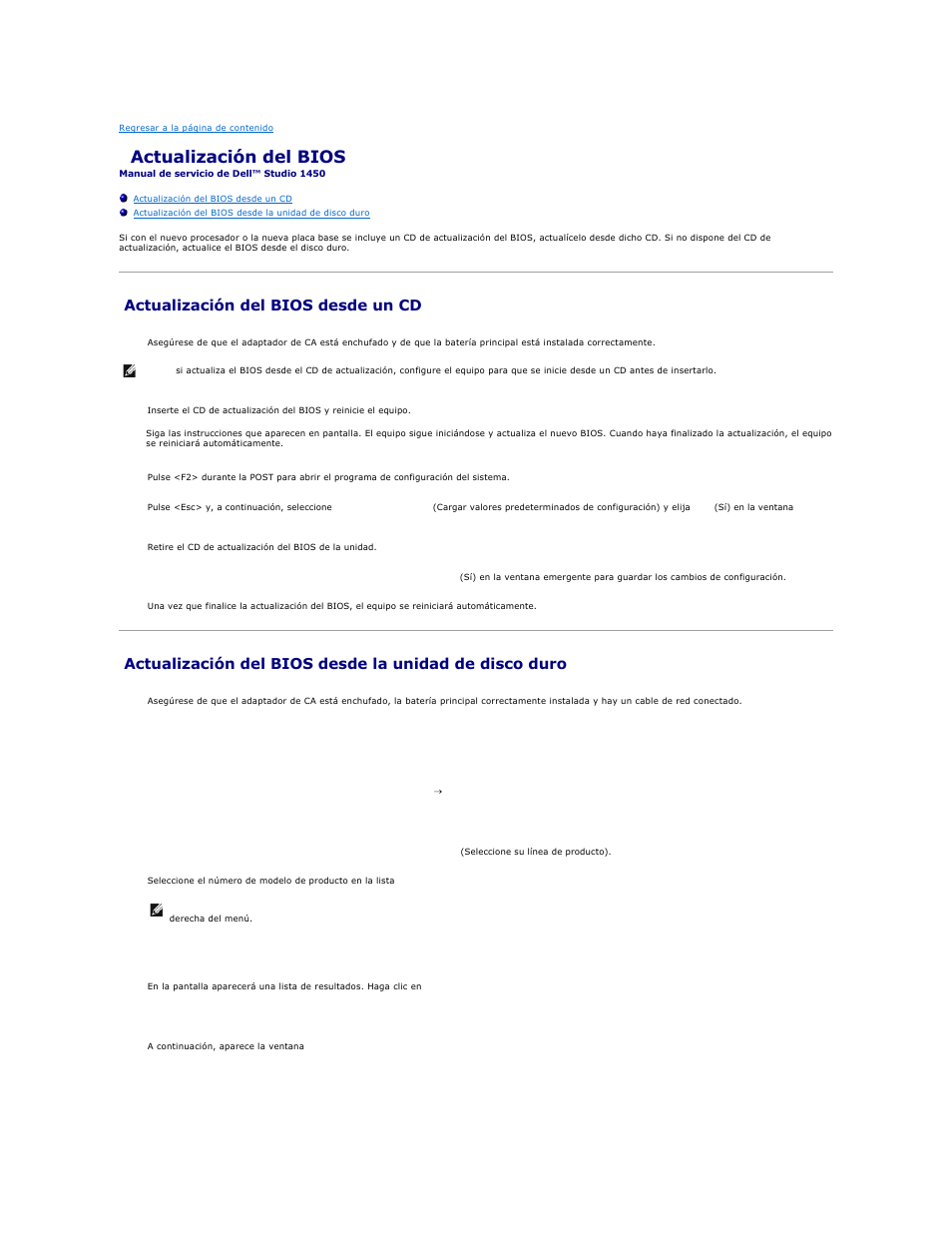 Actualización del bios, Actualización del bios desde un cd | Dell Studio 1450 (Mid 2009) User Manual | Page 7 / 48