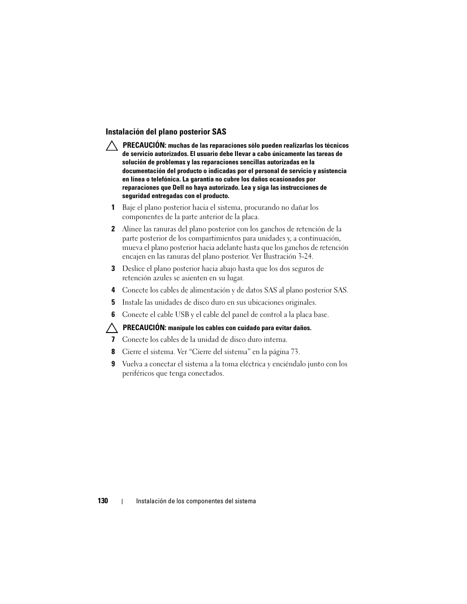 Instalación del plano posterior sas | Dell PowerVault DL2200 CommVault User Manual | Page 130 / 176