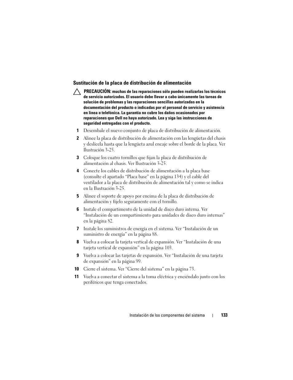 Sustitución de la placa de distribución, De alimentación | Dell PowerVault DL2200 CommVault User Manual | Page 133 / 176