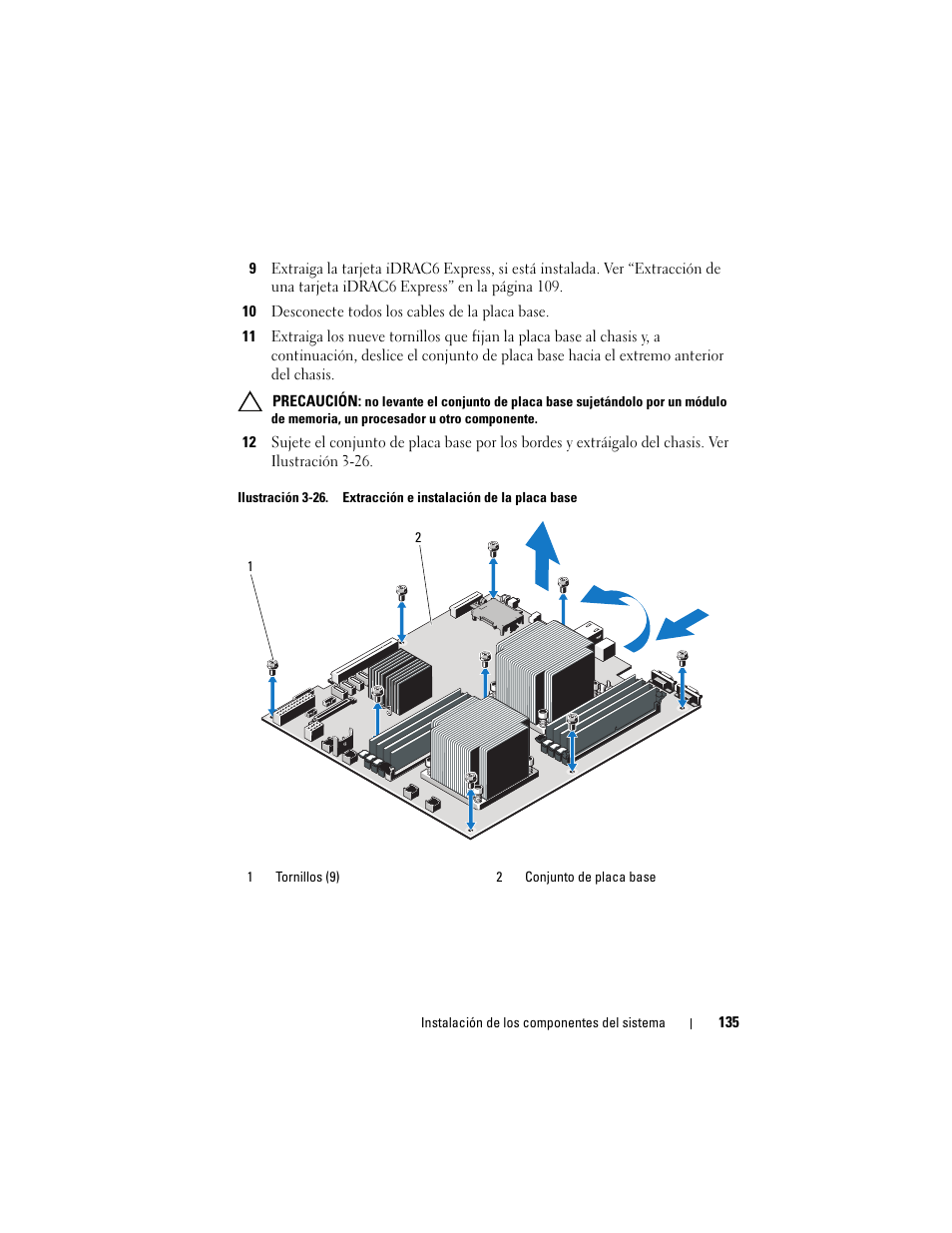 10 desconecte todos los cables de la placa base | Dell PowerVault DL2200 CommVault User Manual | Page 135 / 176