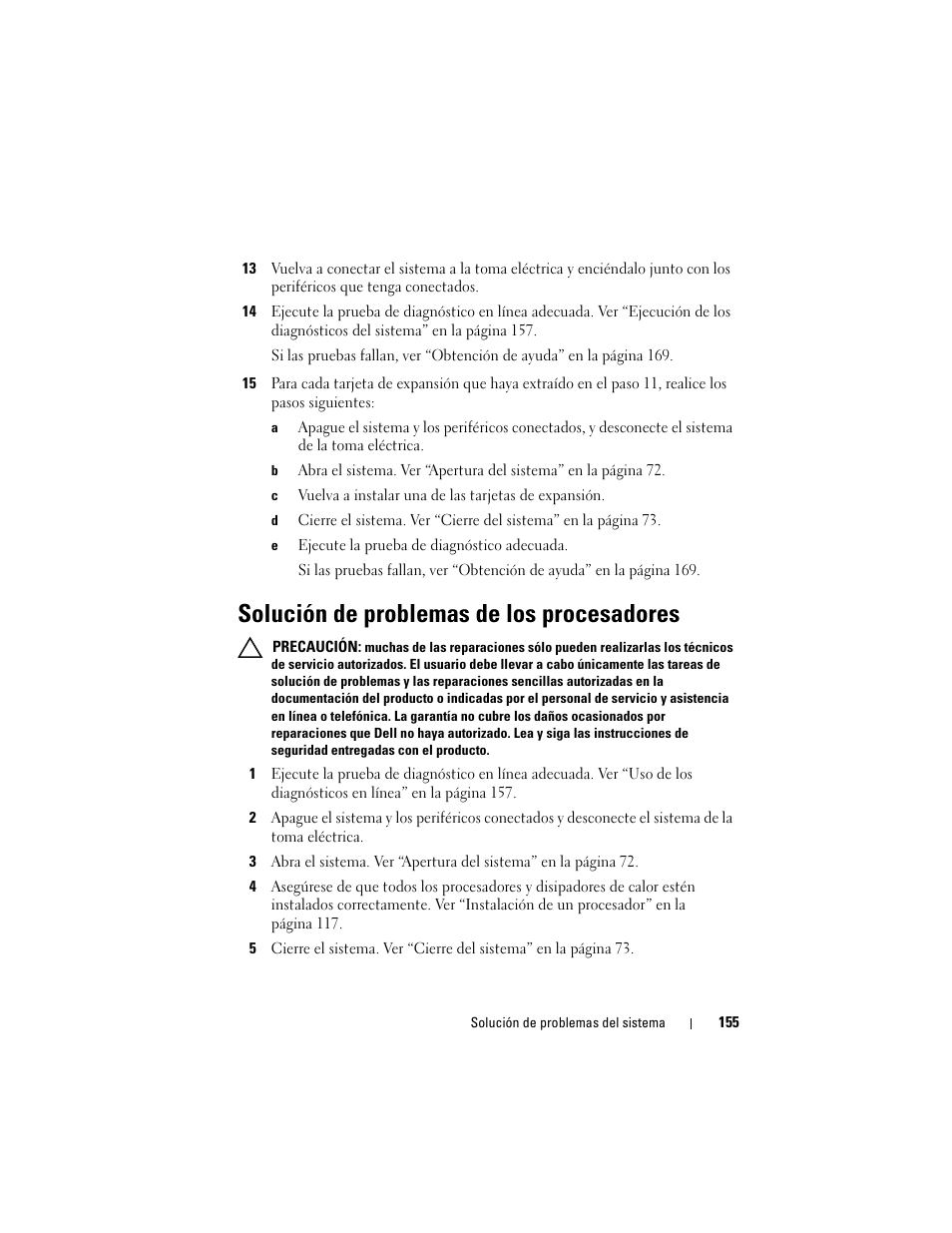 E ejecute la prueba de diagnóstico adecuada, Solución de problemas de los procesadores | Dell PowerVault DL2200 CommVault User Manual | Page 155 / 176