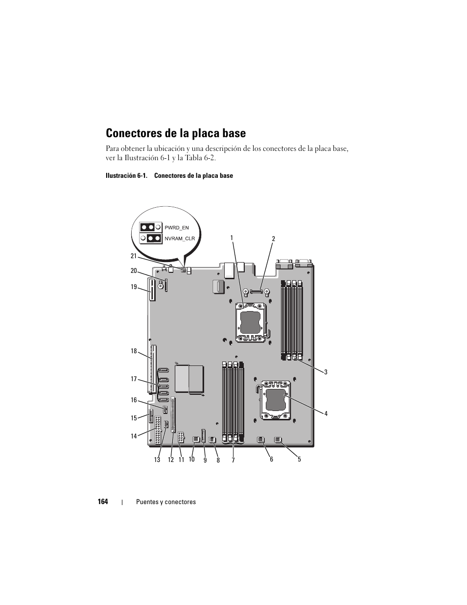 Conectores de la placa base, Ilustración 6-1. conectores de la placa base, Ilustración 6-1 | Dell PowerVault DL2200 CommVault User Manual | Page 164 / 176