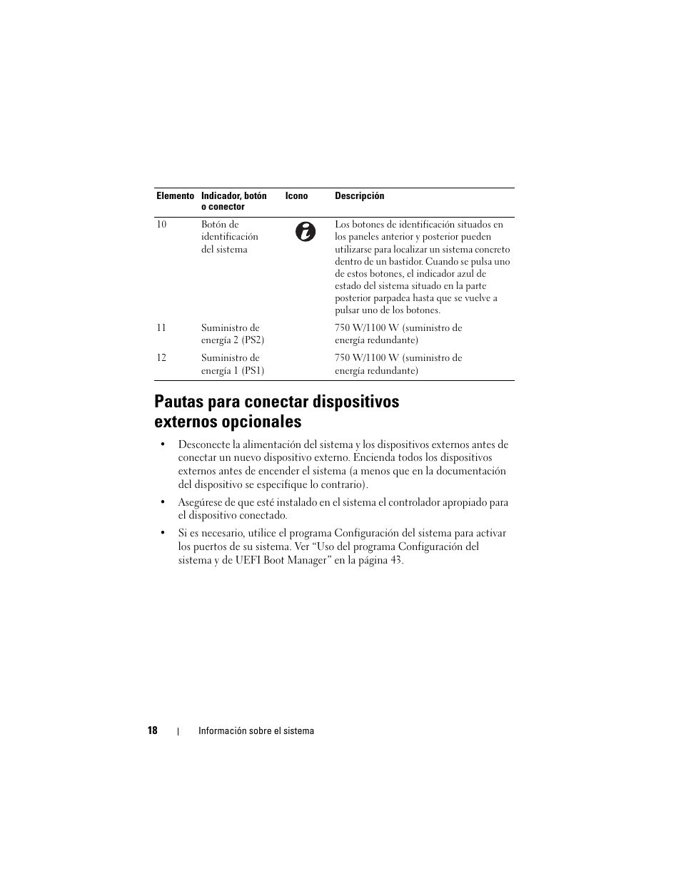 Pautas para conectar dispositivos, Externos opcionales | Dell PowerVault DL2200 CommVault User Manual | Page 18 / 176