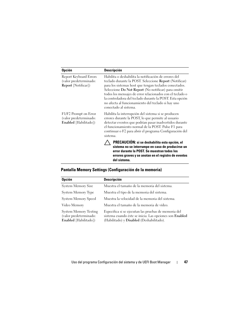 Pantalla memory settings, Configuración de la memoria) | Dell PowerVault DL2200 CommVault User Manual | Page 47 / 176