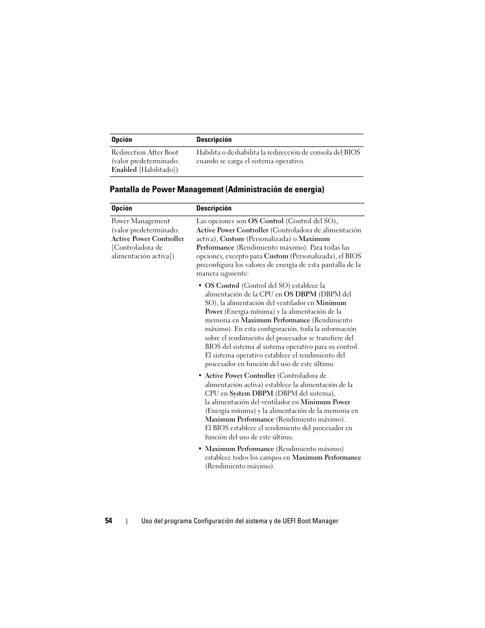 Pantalla de power management, Administración de energía) | Dell PowerVault DL2200 CommVault User Manual | Page 54 / 176