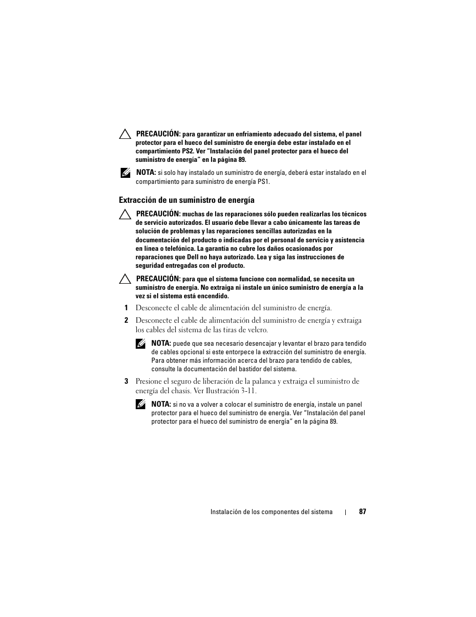 Extracción de un suministro de energía | Dell PowerVault DL2200 CommVault User Manual | Page 87 / 176