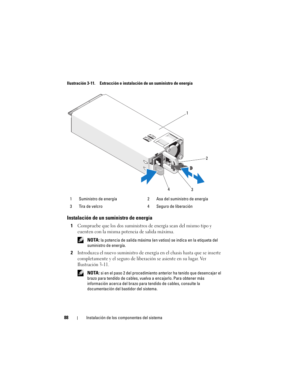 Instalación de un suministro de energía | Dell PowerVault DL2200 CommVault User Manual | Page 88 / 176