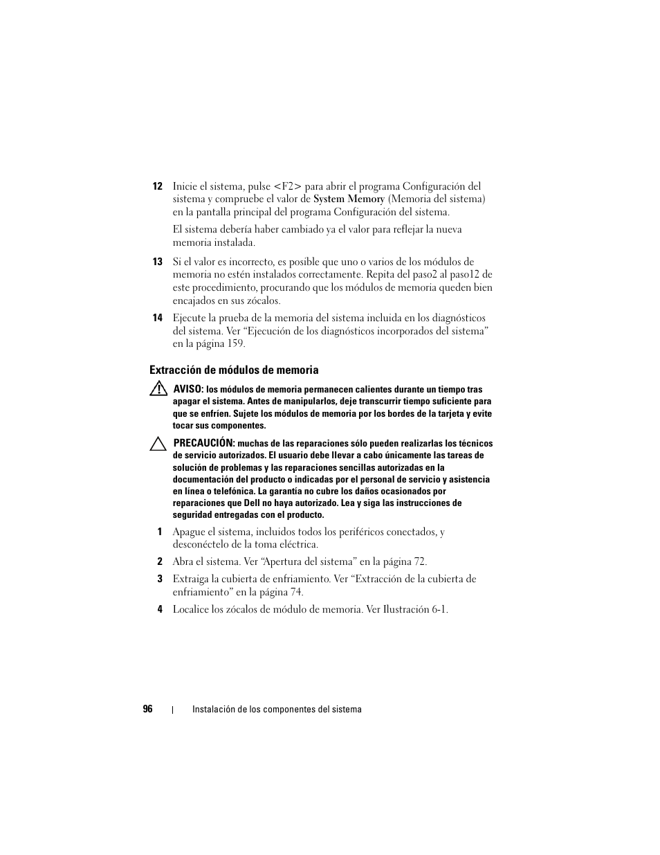 Extracción de módulos de memoria | Dell PowerVault DL2200 CommVault User Manual | Page 96 / 176