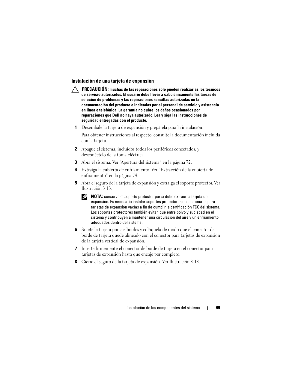 Instalación de una tarjeta de expansión | Dell PowerVault DL2200 CommVault User Manual | Page 99 / 176