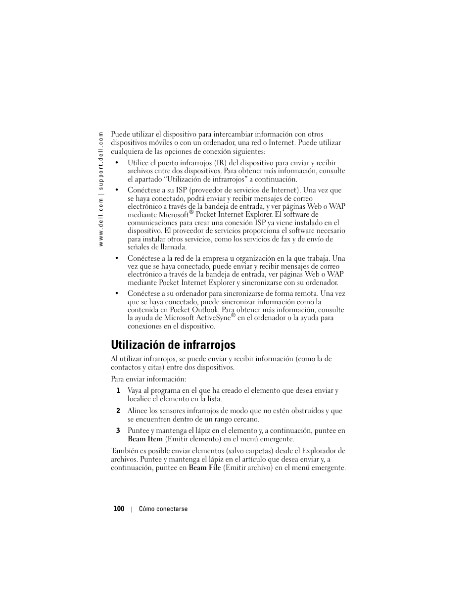 Utilización de infrarrojos | Dell AXIM X3 User Manual | Page 100 / 158