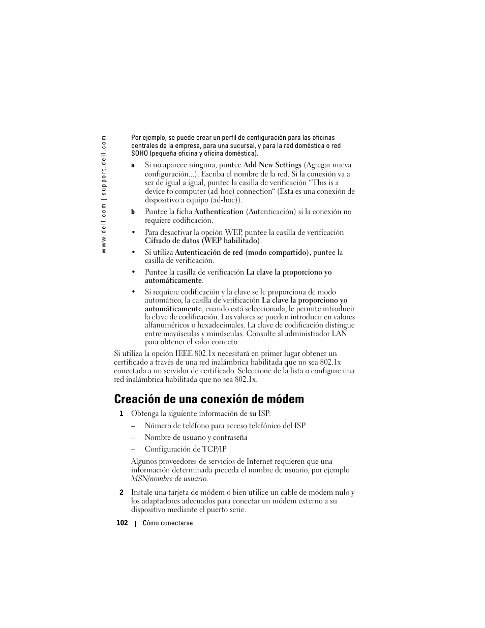 Creación de una conexión de módem | Dell AXIM X3 User Manual | Page 102 / 158