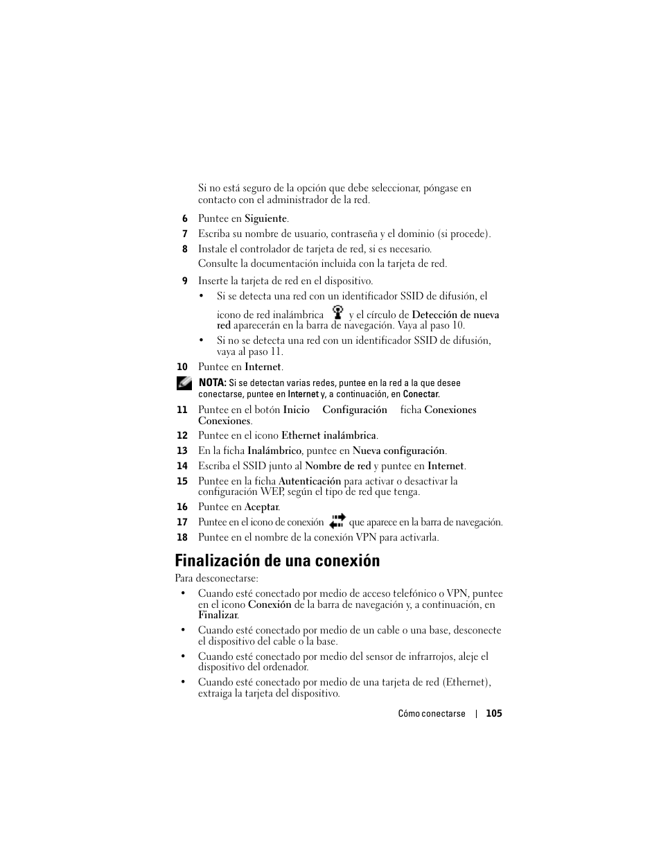 Finalización de una conexión | Dell AXIM X3 User Manual | Page 105 / 158