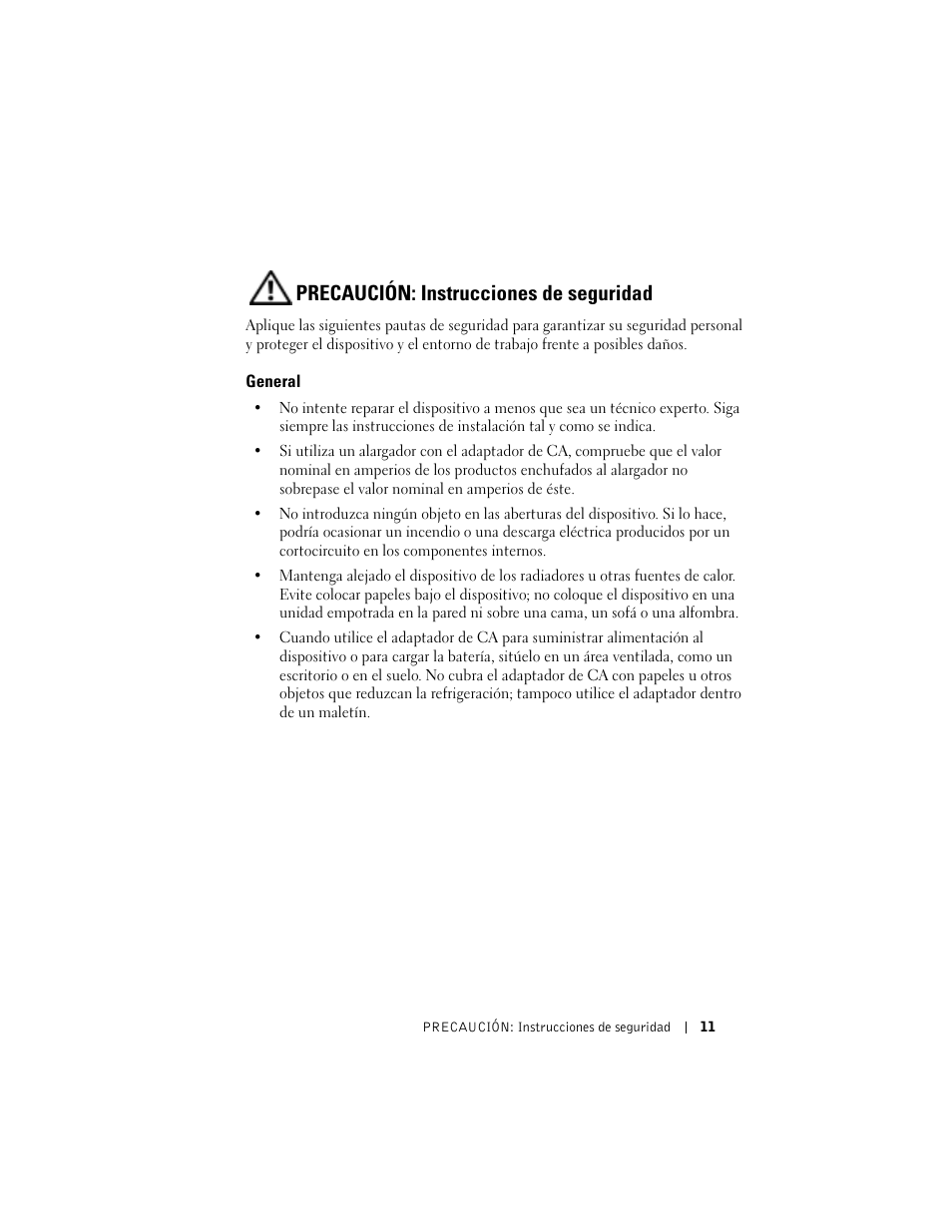 Precaución: instrucciones de seguridad, General | Dell AXIM X3 User Manual | Page 11 / 158