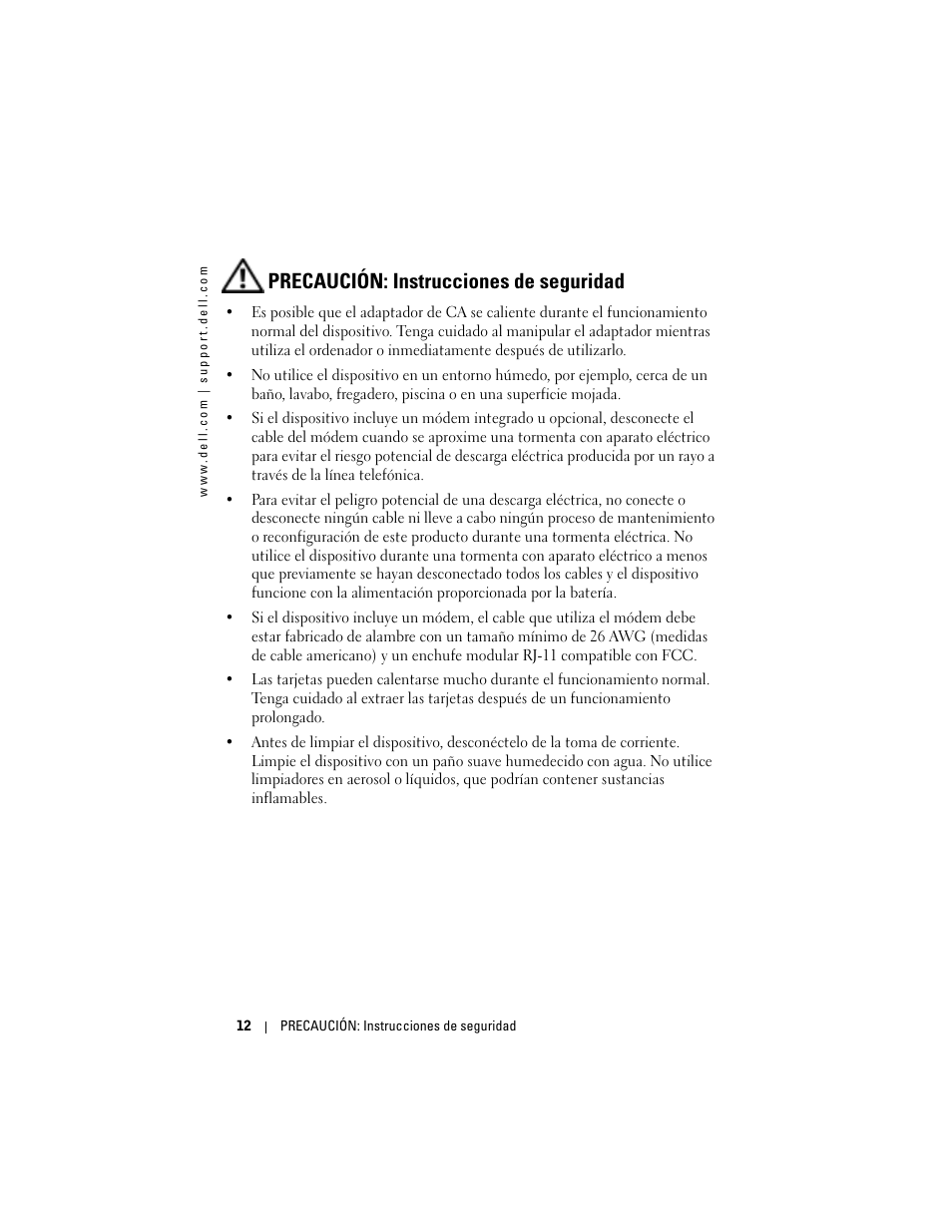 Precaución: instrucciones de seguridad | Dell AXIM X3 User Manual | Page 12 / 158