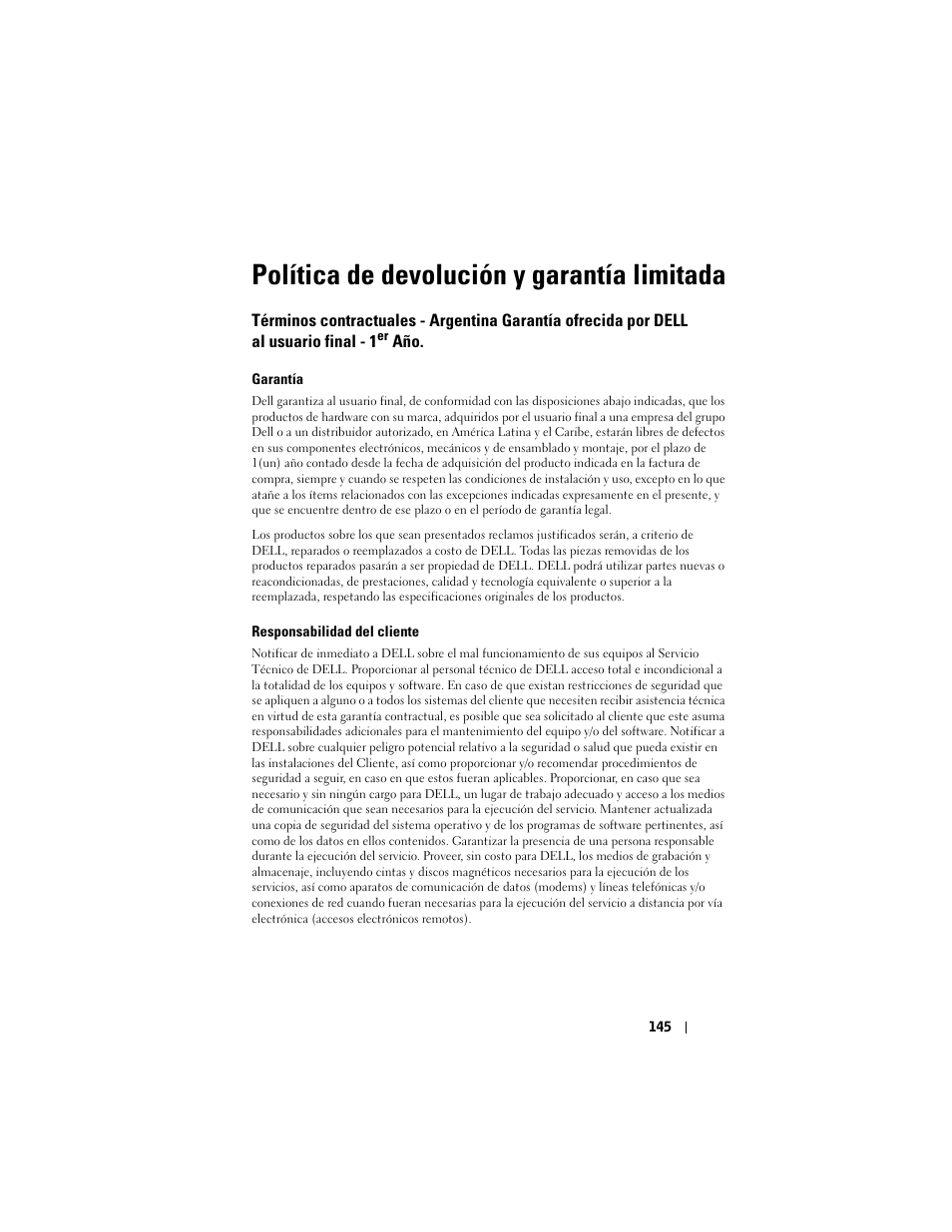 Política de devolución y garantía limitada | Dell AXIM X3 User Manual | Page 145 / 158