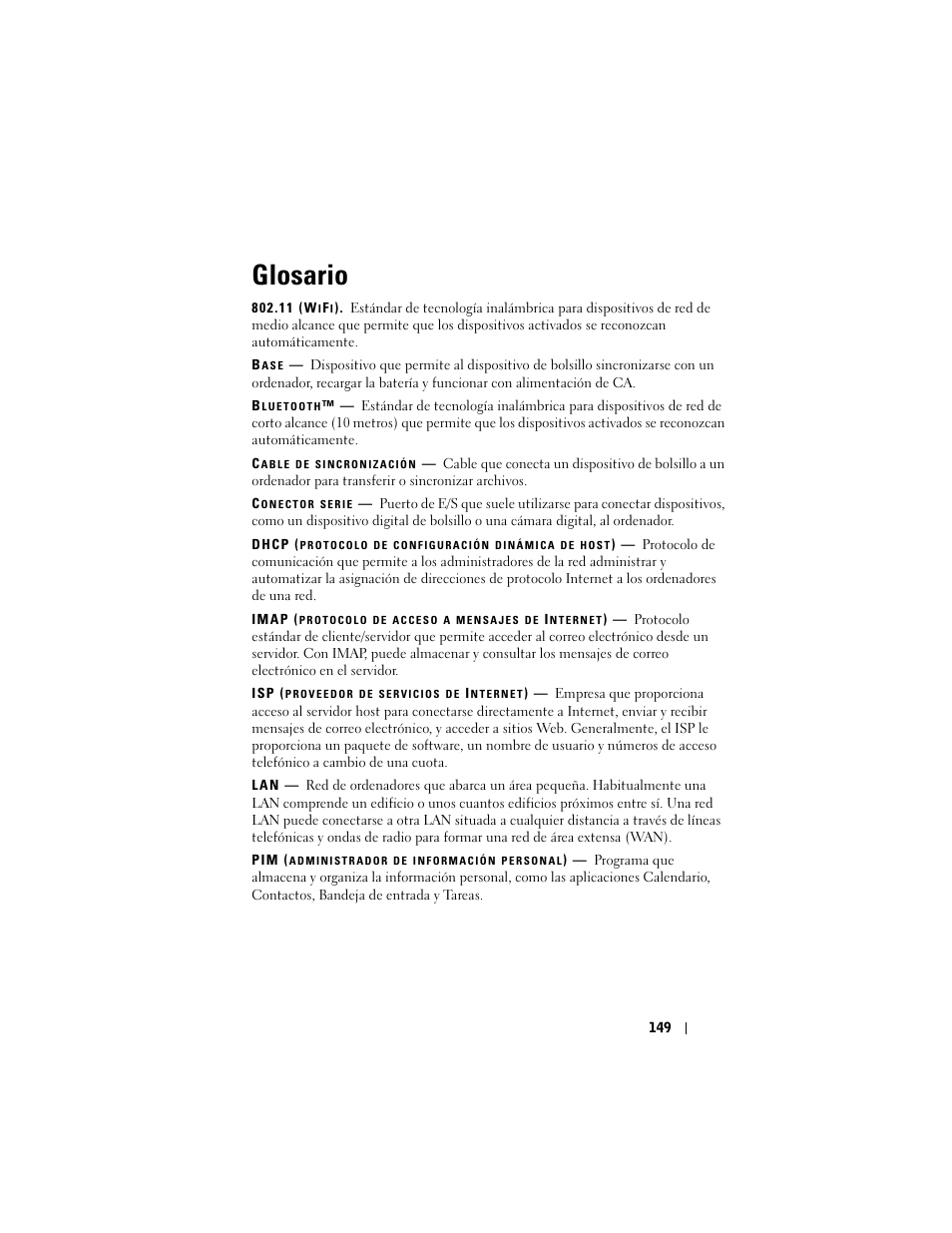 Glosario | Dell AXIM X3 User Manual | Page 149 / 158