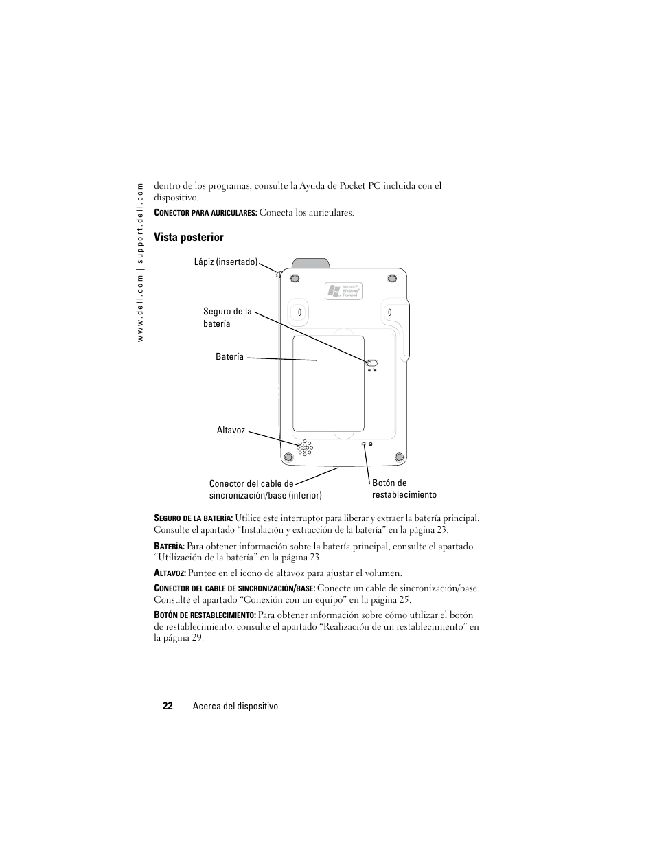 Vista posterior | Dell AXIM X3 User Manual | Page 22 / 158