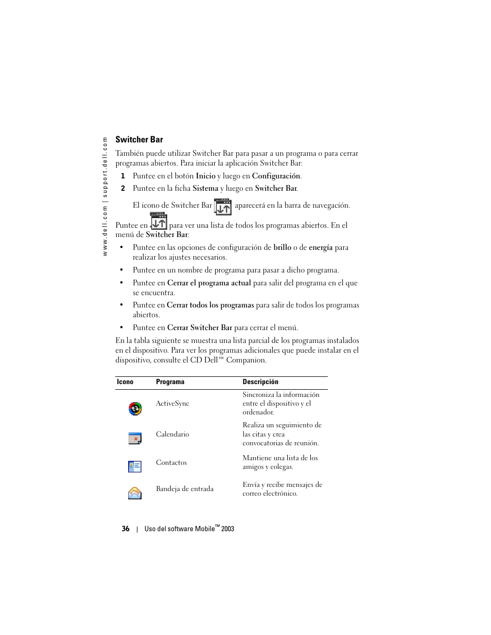 Switcher bar | Dell AXIM X3 User Manual | Page 36 / 158