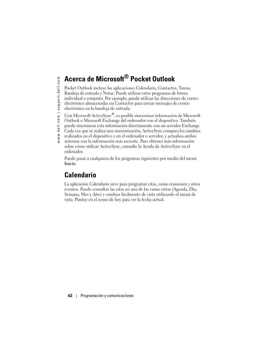 Acerca de microsoft® pocket outlook, Calendario, Acerca de microsoft | Pocket outlook | Dell AXIM X3 User Manual | Page 62 / 158