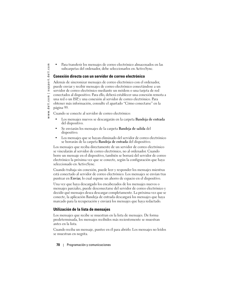 Utilización de la lista de mensajes | Dell AXIM X3 User Manual | Page 70 / 158