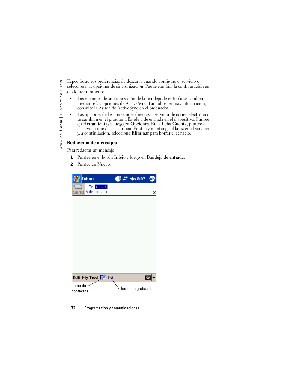 Redacción de mensajes | Dell AXIM X3 User Manual | Page 72 / 158