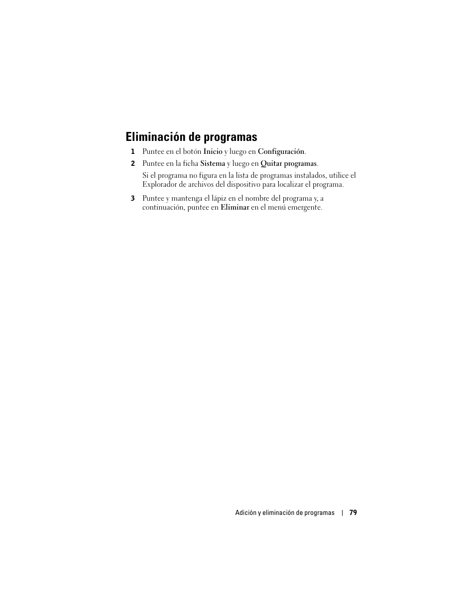 Eliminación de programas | Dell AXIM X3 User Manual | Page 79 / 158