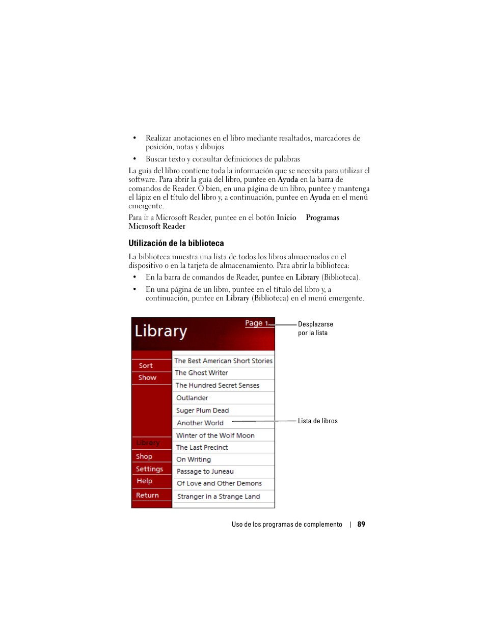 Utilización de la biblioteca | Dell AXIM X3 User Manual | Page 89 / 158