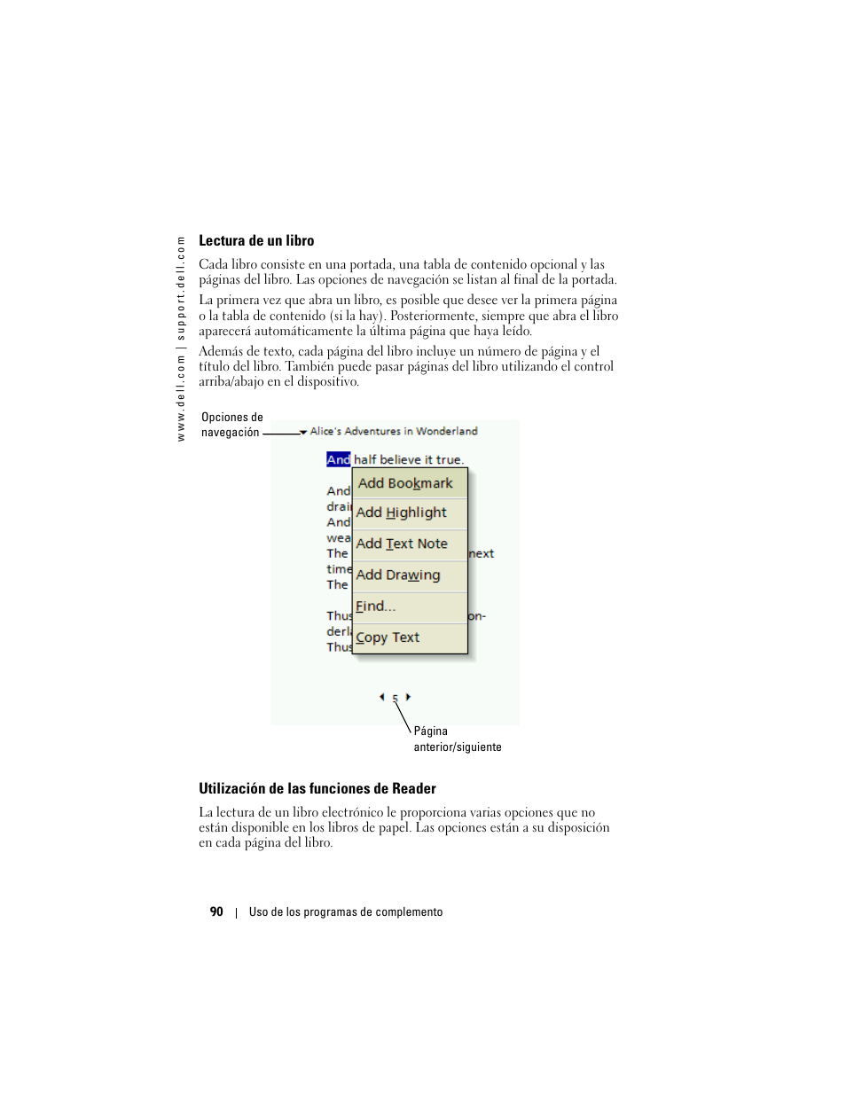 Lectura de un libro, Utilización de las funciones de reader | Dell AXIM X3 User Manual | Page 90 / 158