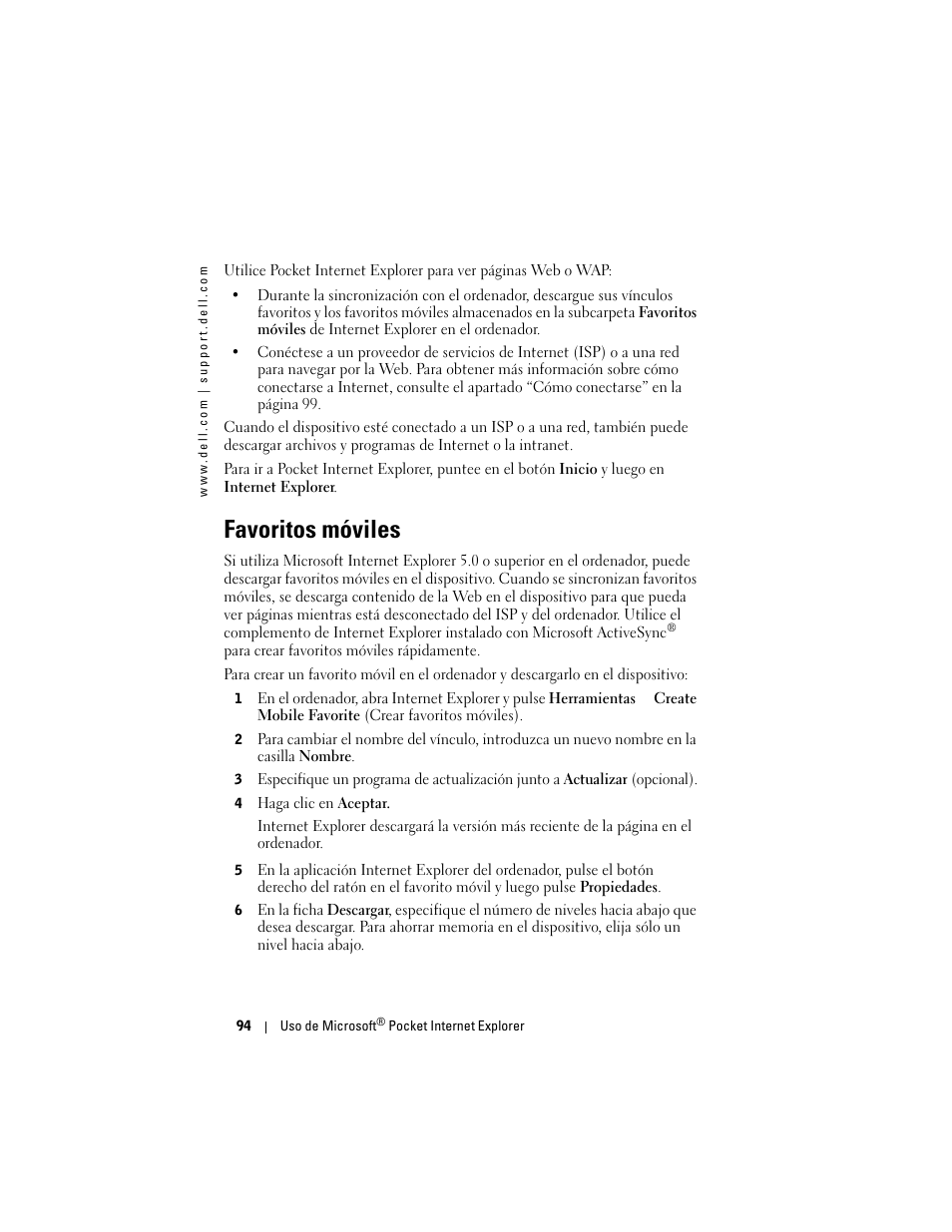 Favoritos móviles | Dell AXIM X3 User Manual | Page 94 / 158