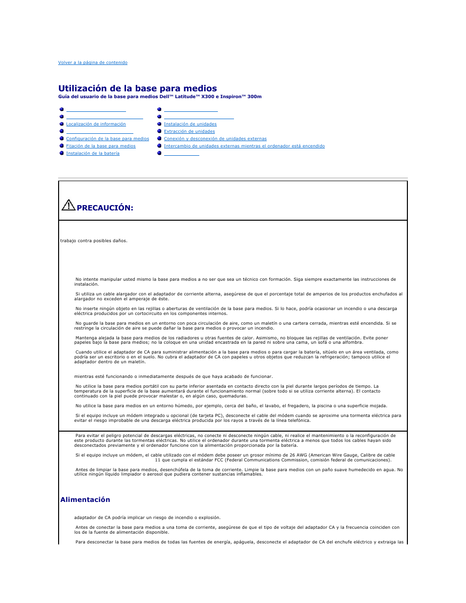 Utilización de la base para medios, Precaución: instrucciones de seguridad, General | Alimentación | Dell Inspiron 300m User Manual | Page 2 / 21