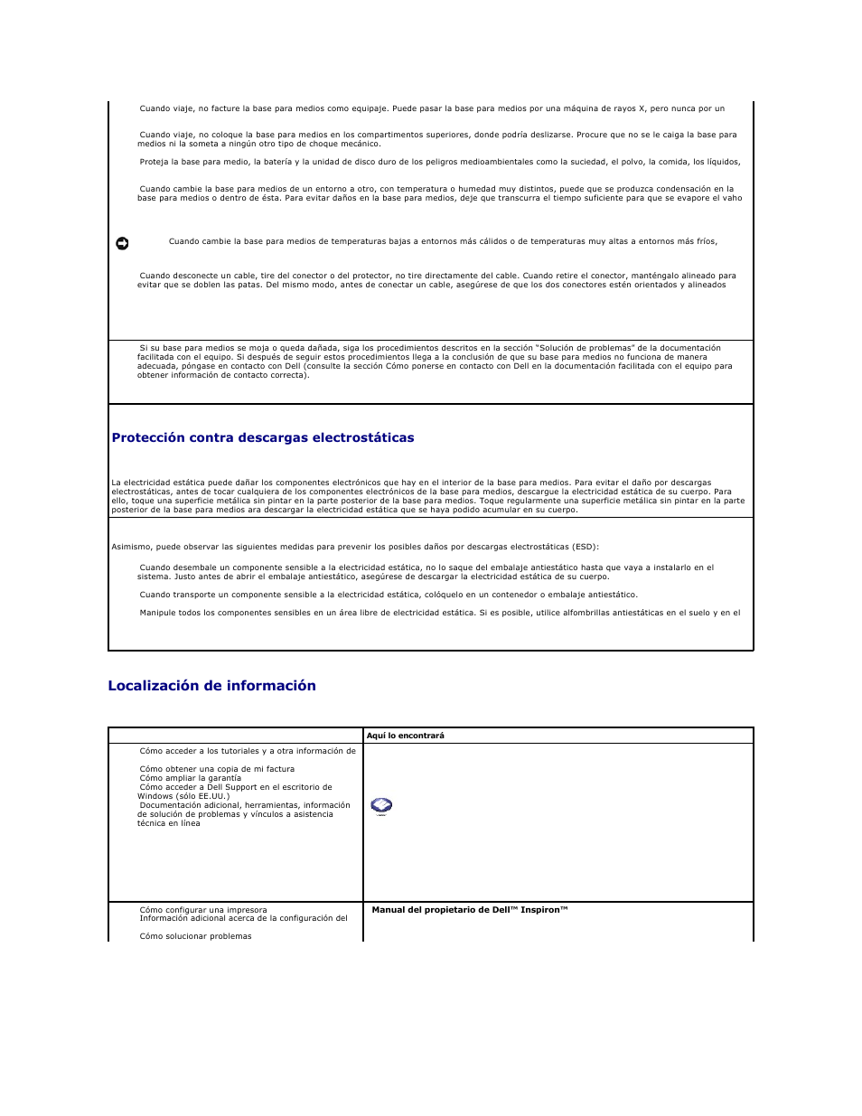 Localización de información, Protección contra descargas electrostáticas | Dell Inspiron 300m User Manual | Page 4 / 21