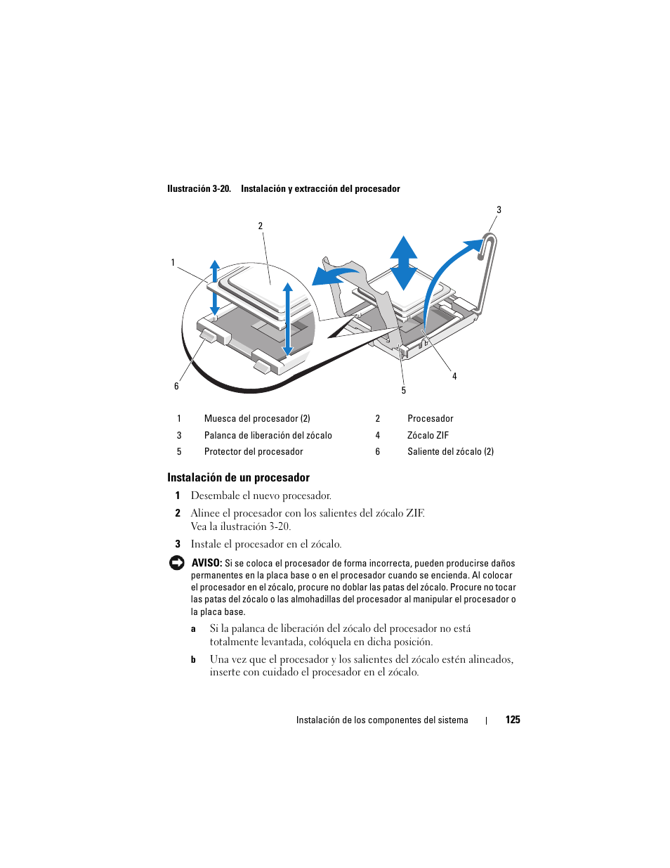 Instalación de un procesador | Dell PowerEdge R300 User Manual | Page 125 / 210