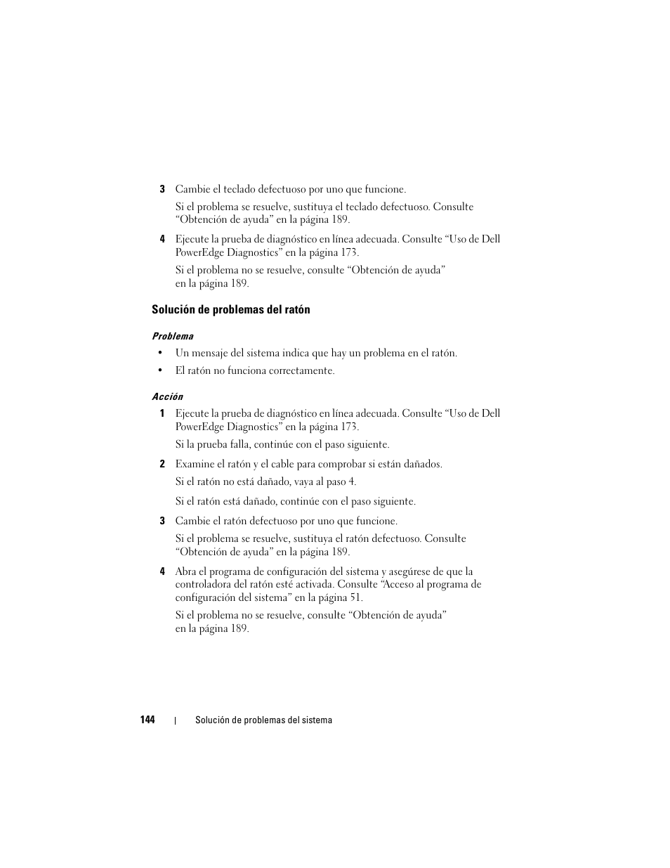 Solución de problemas del ratón | Dell PowerEdge R300 User Manual | Page 144 / 210