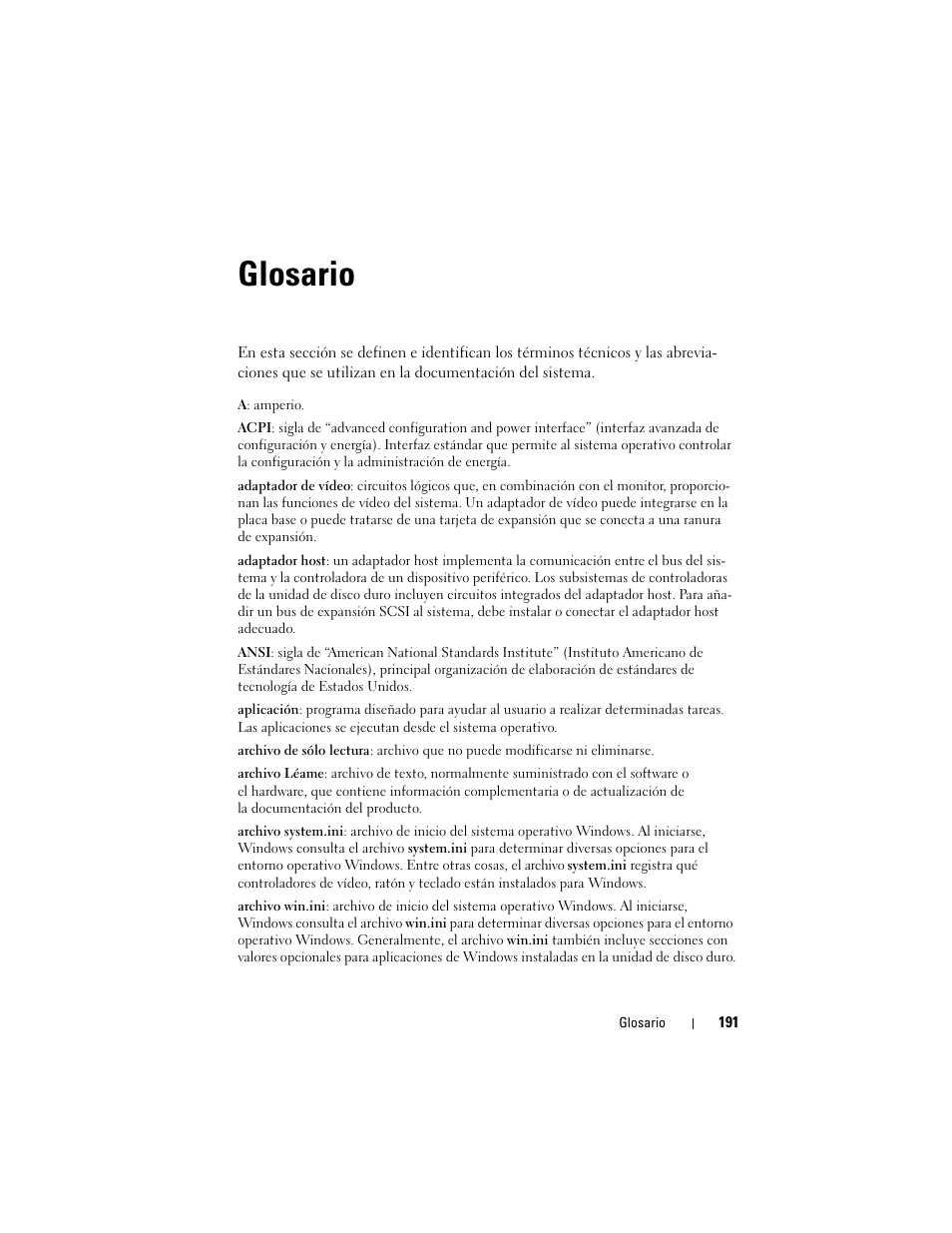 Glosario | Dell PowerEdge R300 User Manual | Page 191 / 210