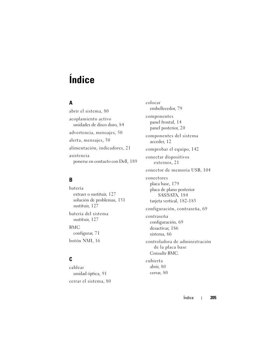 Índice | Dell PowerEdge R300 User Manual | Page 205 / 210