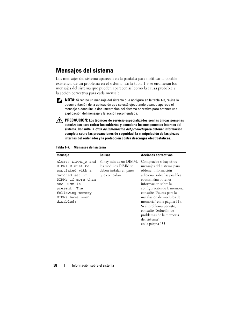 Mensajes del sistema | Dell PowerEdge R300 User Manual | Page 38 / 210