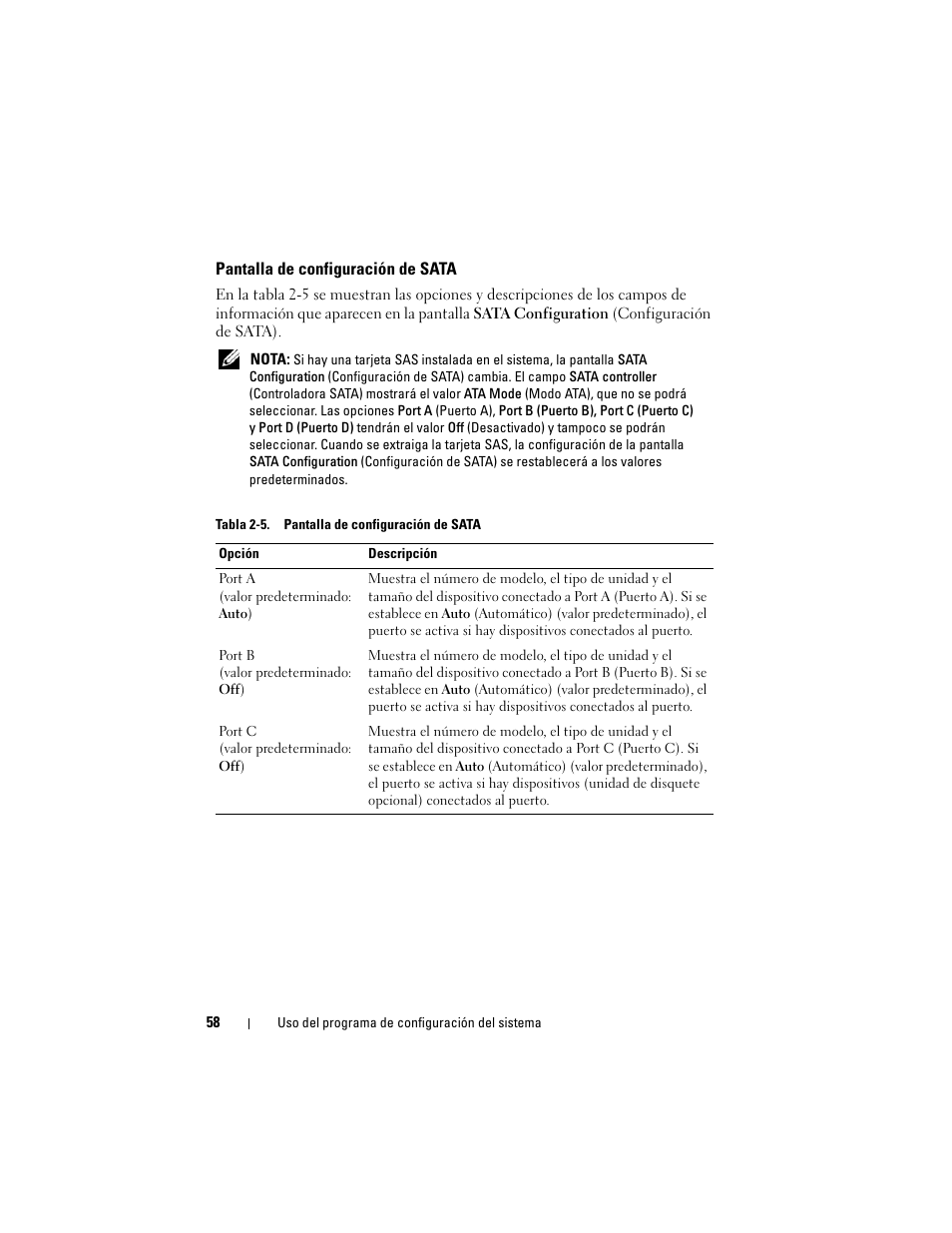 Pantalla de configuración de sata | Dell PowerEdge R300 User Manual | Page 58 / 210