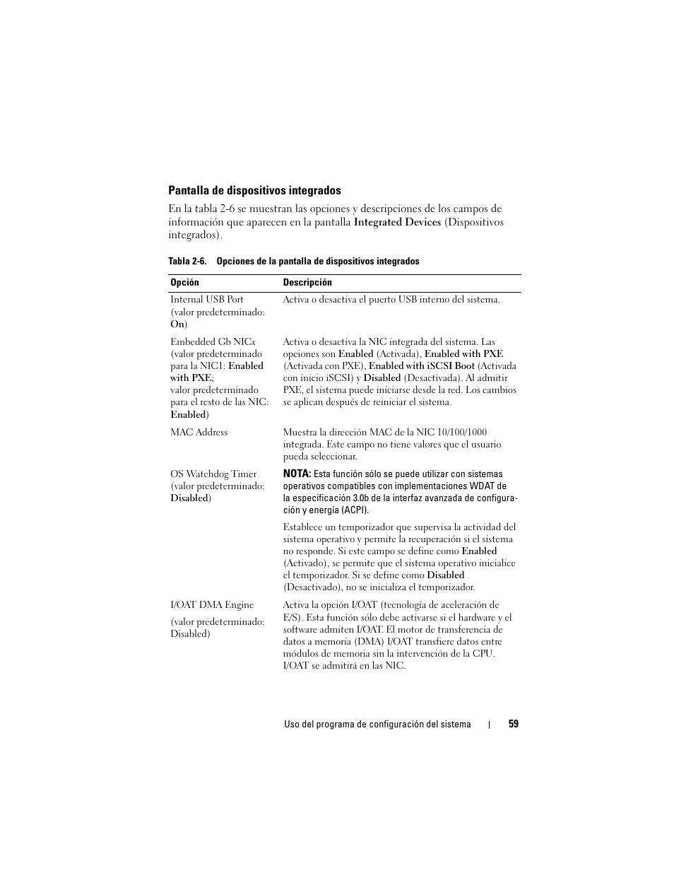 Pantalla de dispositivos integrados | Dell PowerEdge R300 User Manual | Page 59 / 210