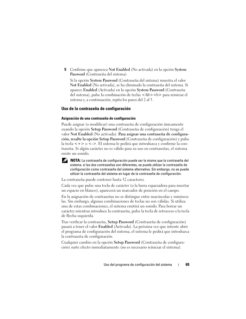 Uso de la contraseña de configuración, Consulte “uso de la contraseña de configuración | Dell PowerEdge R300 User Manual | Page 69 / 210