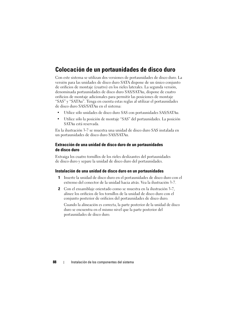 Colocación de un portaunidades de disco duro | Dell PowerEdge R300 User Manual | Page 88 / 210