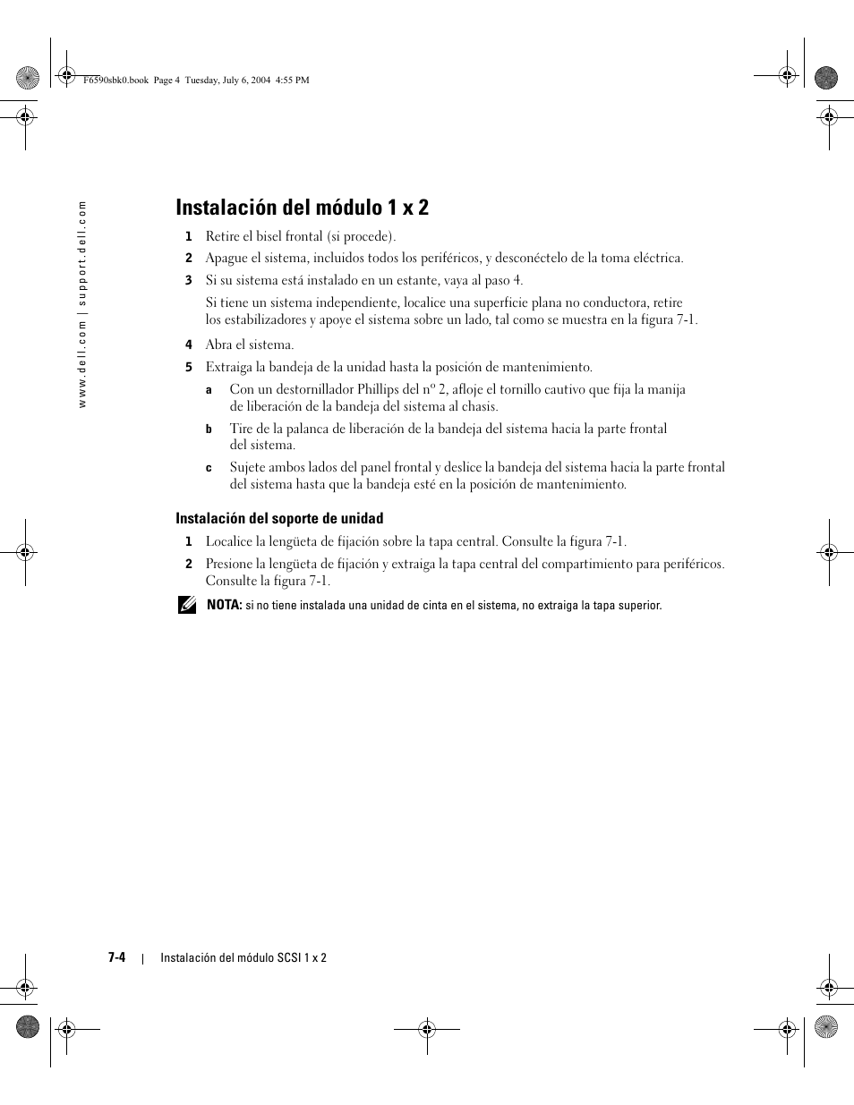 Instalación del módulo 1 x 2 | Dell PowerEdge 2800 User Manual | Page 56 / 64