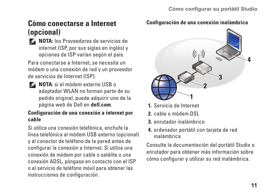 Cómo conectarse a internet (opcional) | Dell Studio 1435 (Late 2008) User Manual | Page 11 / 84